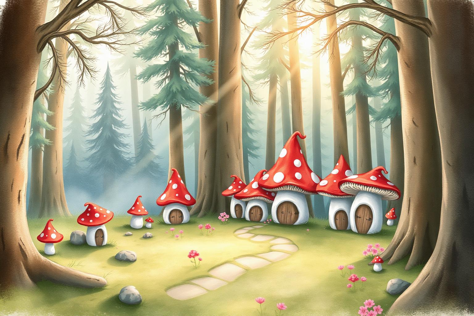 Magisch kabouterbos met paddenstoelen